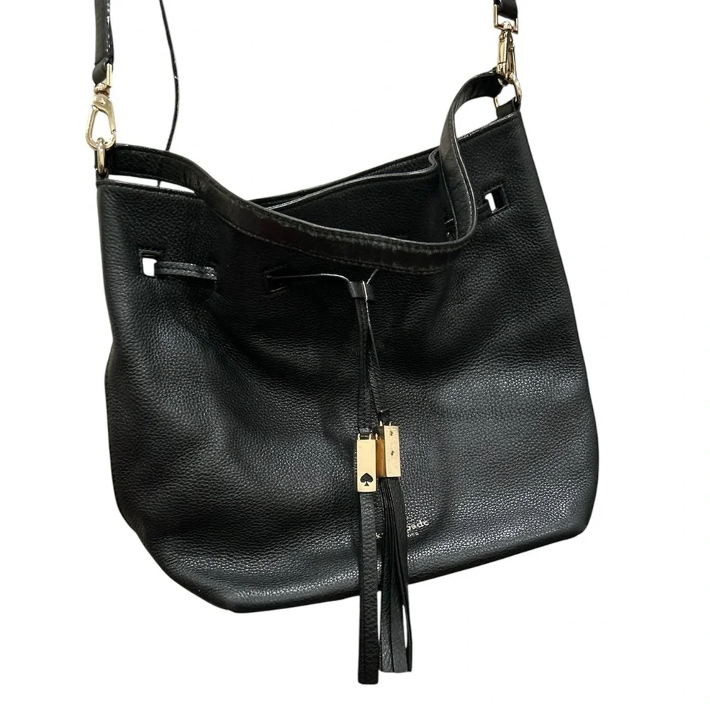 Kate Spade Black and Gold Leather Shoulder Bag with Tassels